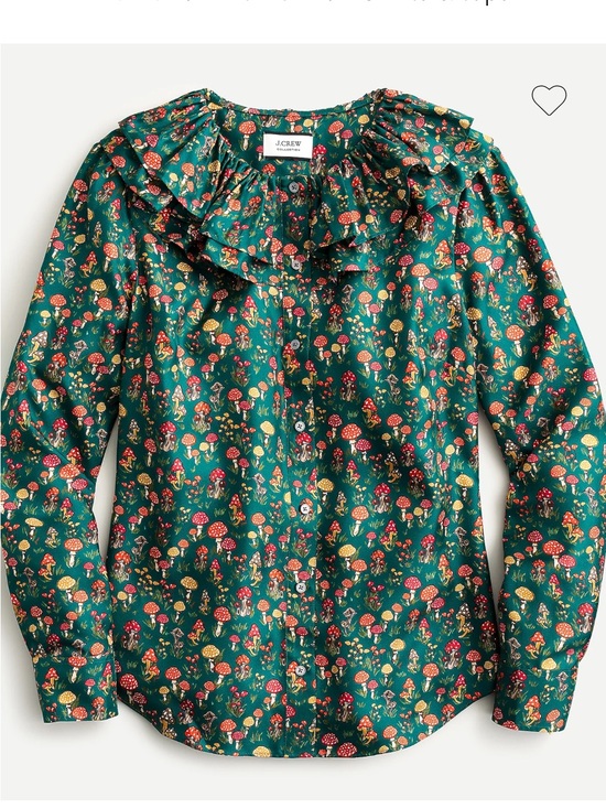 J. Crew Tops - J. Crew Emerald Green Mushroom Print Ruffle Blouse